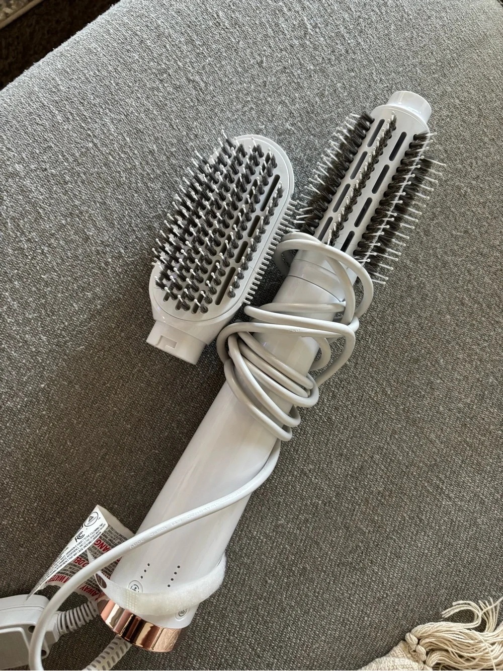 T3 Dual-Head Hot Air Styling Brush in White with Rose Gold Trim